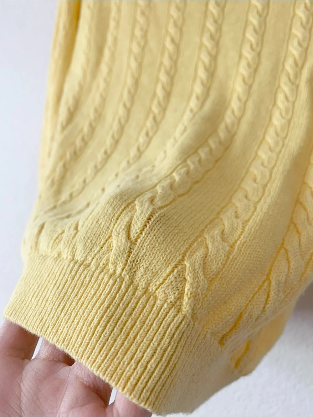 Linen Yellow Cable V-Neck Sweater